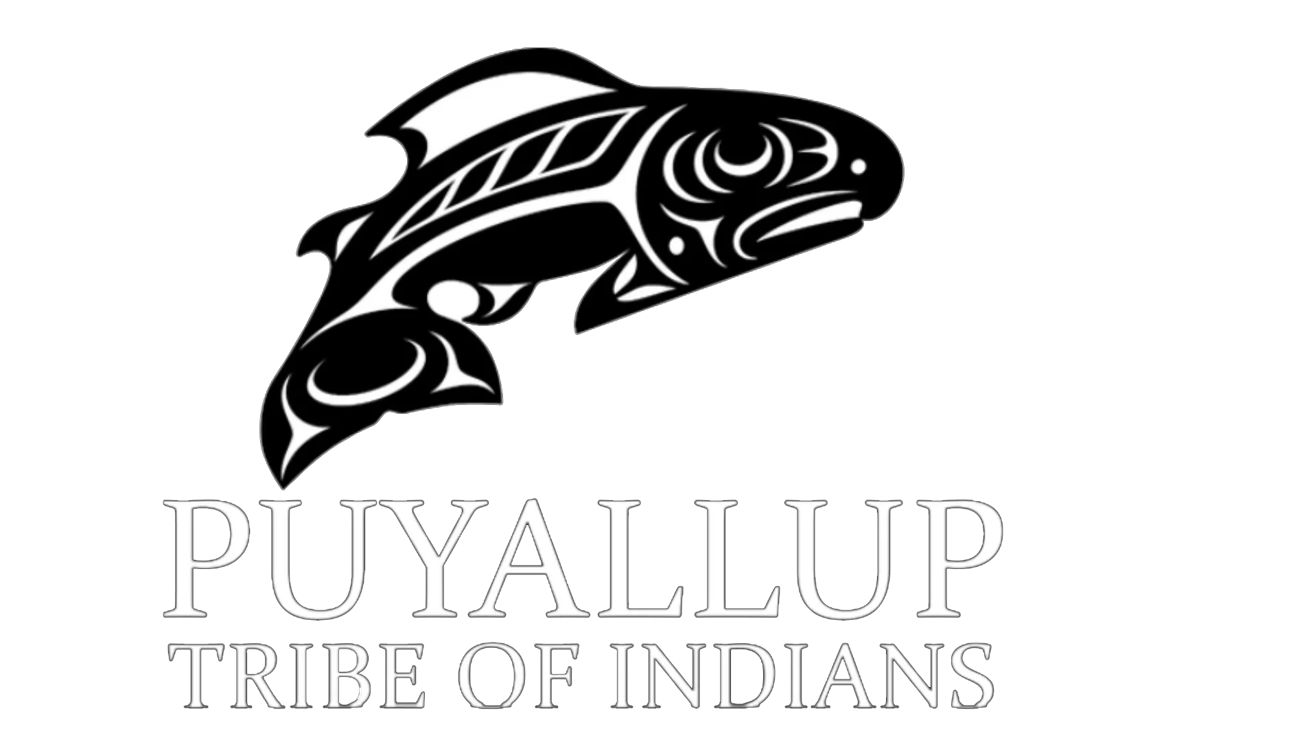 Puyallup Tribe of Indians logo featuring a stylized black and white fish above the text 