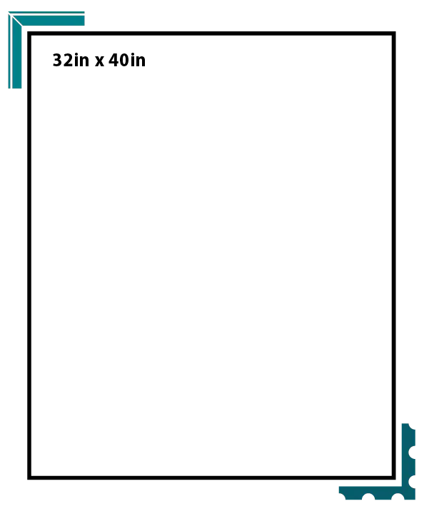 Blank white square with thick black border, teal accents in the top-left and bottom-right corners, and a black horizontal line near the top-left corner.