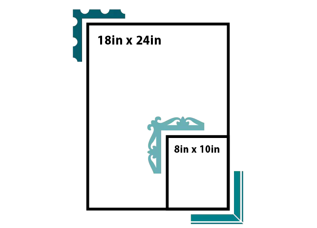 Three overlapping squares with thick borders, each containing a few distinct lines or shapes inside. The squares are also partially covered by teal and grey rectangular shapes.