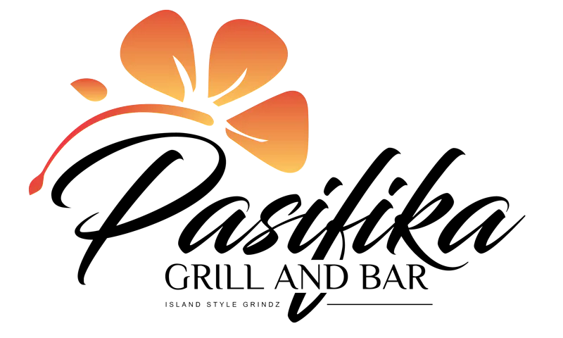 Black text with an orange and red abstract flower design on the left. The petals are stylized with curved shapes, suggesting a logo or brand name.